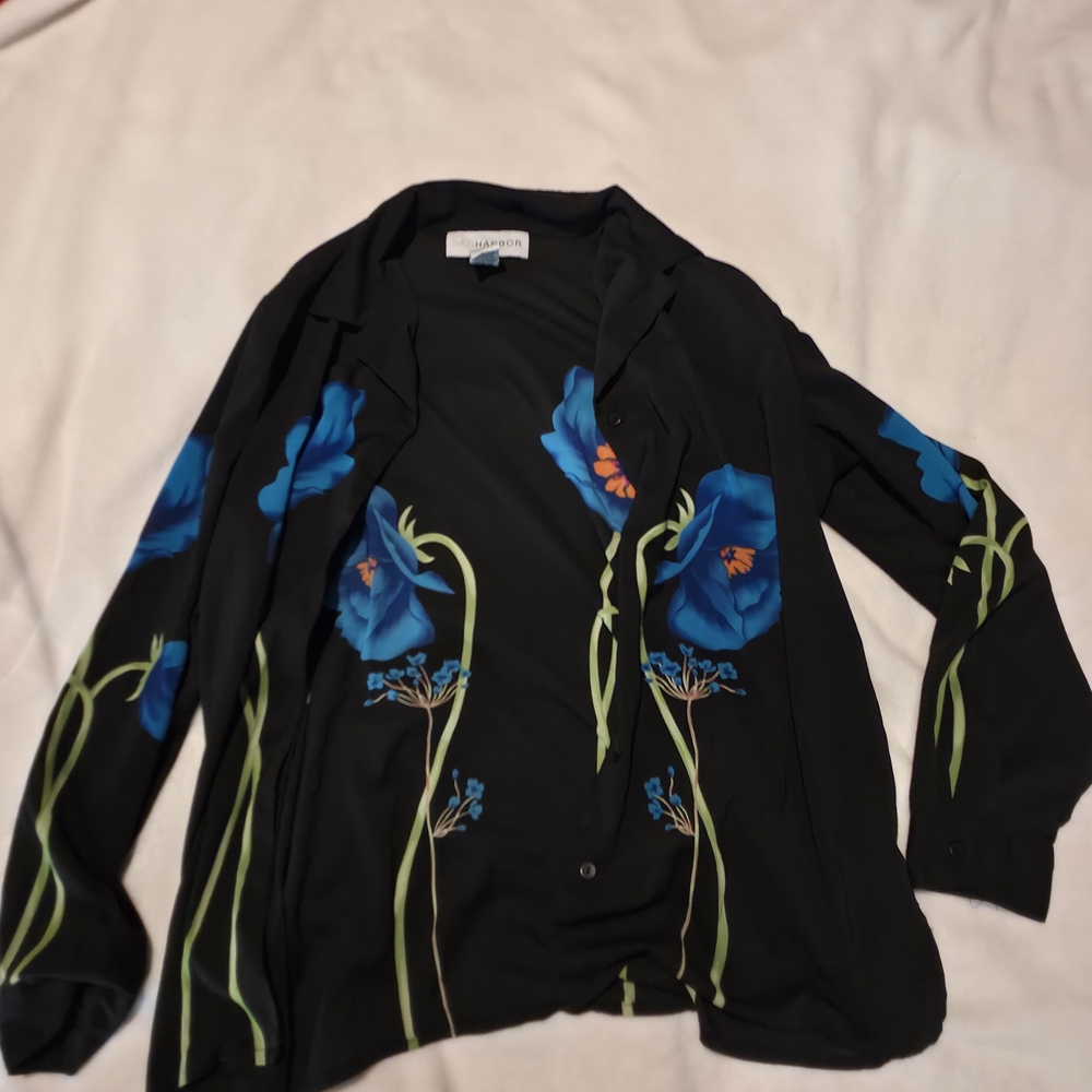 Sag Harbor Black Top with Blue Floral Design
